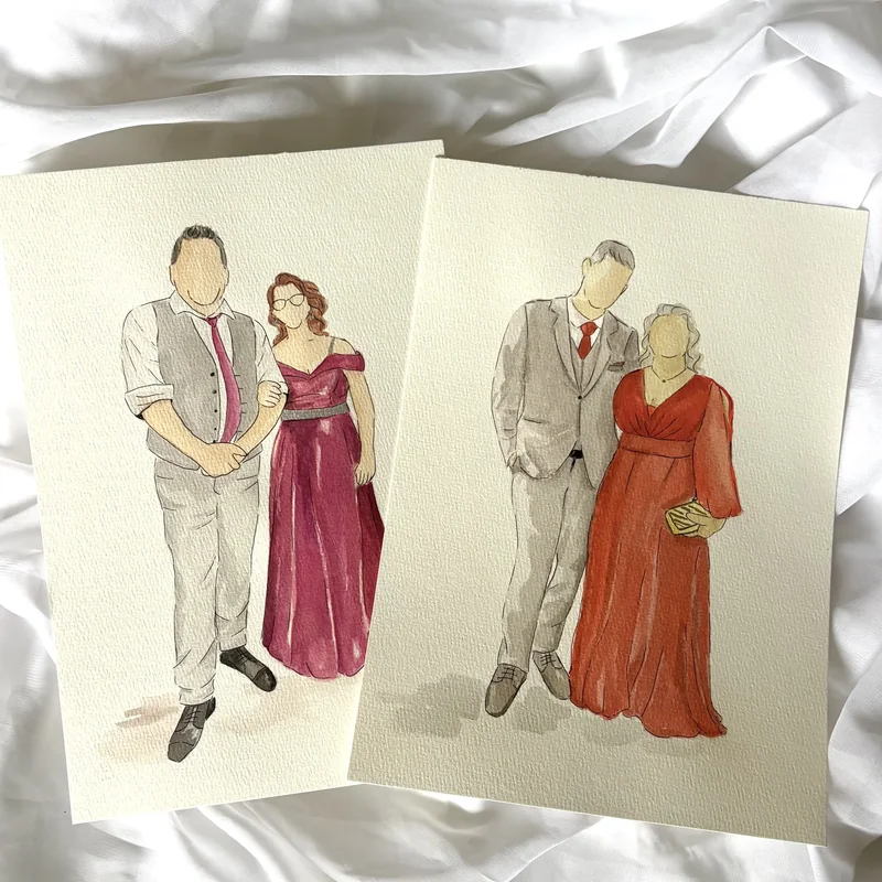 Retrato de casal pintado em aquarela